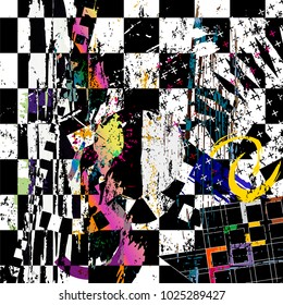 abstract background composition, with strokes, splashes and circle, black and white