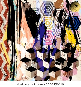 abstract background composition, with strokes, splashes and geometric lines