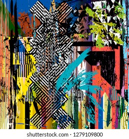 abstract background composition, with strokes, splashes and geometric lines