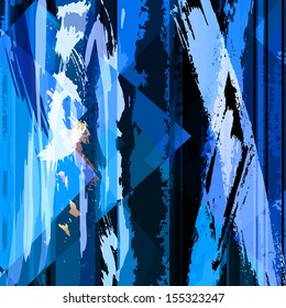 abstract background composition, with strokes, splashes and geometric lines, blue version