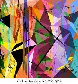 abstract background composition, with strokes, splashes and triangles