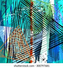 abstract background composition, with strokes, splashes and geometric lines/triangles