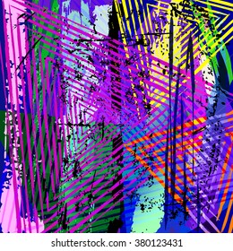 abstract background composition, with strokes, splashes and geometric lines/triangles