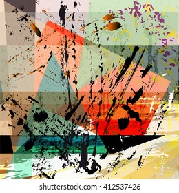 abstract background composition, with strokes, splashes and geometric lines