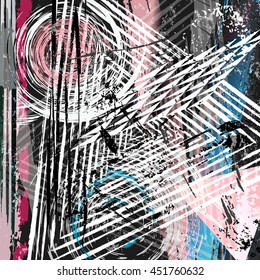 abstract background composition, with strokes, splashes and geometric lines, triangles and circles