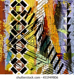 abstract background composition, with strokes, splashes and geometric lines/triangles