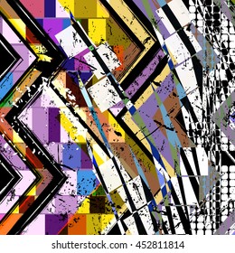 abstract background composition, with strokes, splashes and geometric lines/zigzag