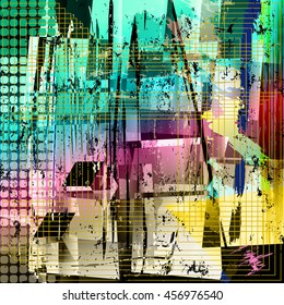 abstract background composition, with strokes, splashes and geometric lines