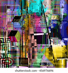 abstract background composition, with strokes, splashes and geometric lines