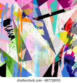 abstract background composition, with strokes, splashes and triangles