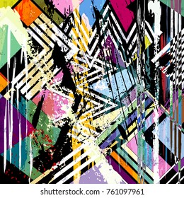 abstract background composition, with strokes, splashes and geometric lines