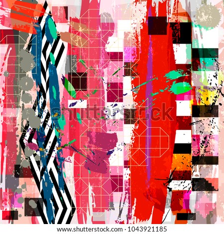 abstract background composition, with strokes, splashes and geometric lines