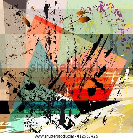 abstract background composition, with strokes, splashes and geometric lines