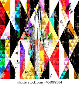 abstract background composition with triangles, paint strokes, splashes and rhombus