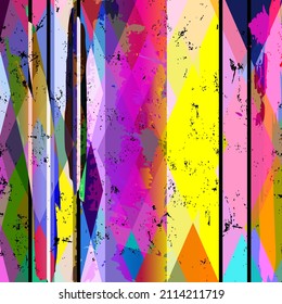 abstract background composition, with triangles, stripes, paint strokes and splashes, grungy