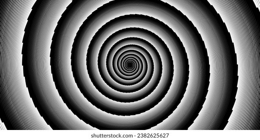 Abstract background with concentric circles in black and white colors. Radiating lines. Vector Illustration.