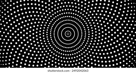 Fondo Abstractas con círculos concéntricos en colores blanco y negro. Líneas radiantes. Ilustración vectorial.	