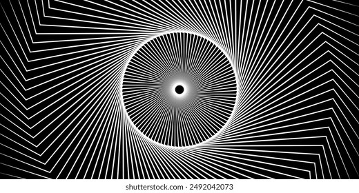 Abstract background with concentric circles in black and white colors. Radiating lines. Vector Illustration.	