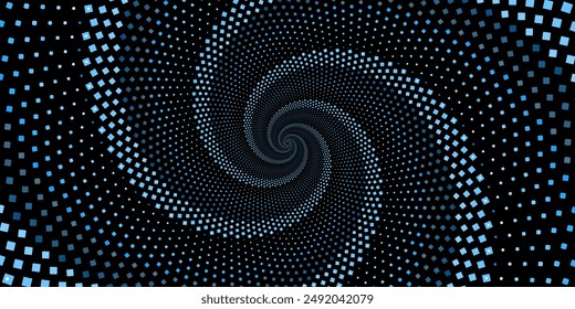 Abstract background with concentric circles in black and blue colors. Radiating lines. Vector Illustration.	
