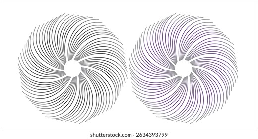 Abstract background with concentric circles in black and white colors. Radiating lines. Vector Illustration.	