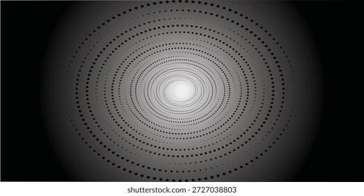 Plano de fundo abstrato com círculos concêntricos nas cores preto e branco. Linhas de radiação. Ilustração de vetor.	