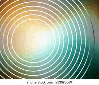 Abstract background with concentric circles on triangle area in green and yellow