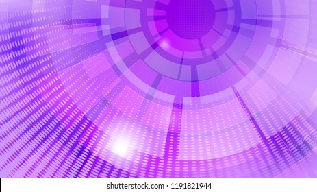 Abstract background of concentric circular elements and halftone dots in purple colors