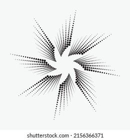 abstract background. Concentric spiral halftone dotted shape. Geometric art. Trendy design element for border frame, logo, symbol, prints, posters, template, pattern.