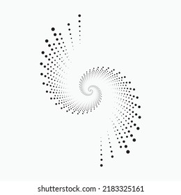 abstract background. Concentric spiral halftone dotted shape. Geometric art. Trendy design element for border frame, logo, symbol, prints, posters, template, pattern.