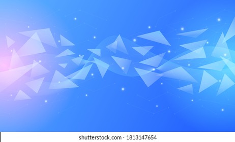 Abstract background concept. Artifacts in the form of a triangle fly towards each other. Blue and red glow.