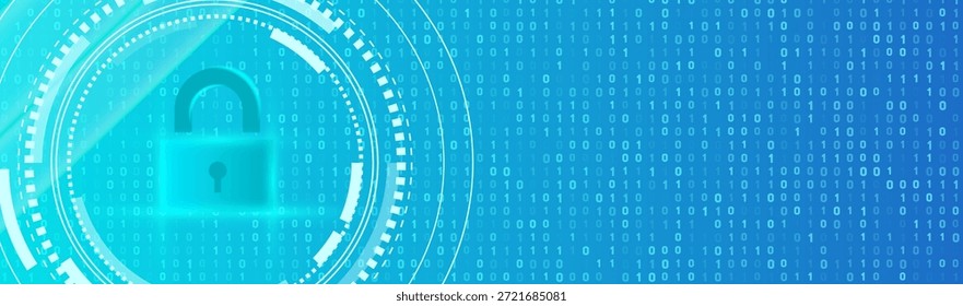 Abstractas concepto de fondo de ciberseguridad y protección de la información. Cuenta con un candado digital, código binario y una interfaz de usuario futurista.
