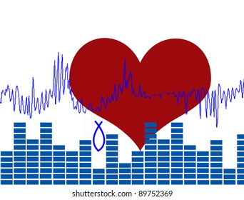 Abstract background concept with heart and heartbeat vector illustration