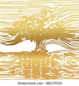 abstract background with conditional image of the golden tree and sea