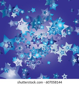 Abstract Background Confetti with Blue in all shades Stars of Different Size. Trendy Pattern Confetti Falling Stars for Print, Paper, Textile, Wallpaper.