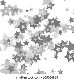 Abstract Background Confetti with Gray Stars of Different Size and Color. Trendy Pattern Confetti Falling Stars for Print, Paper, Textile, Wallpaper.