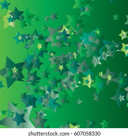 Abstract Background Confetti with Green in all shades Stars of Different Size. Trendy Pattern Confetti Falling Stars for Print, Paper, Textile, Wallpaper.