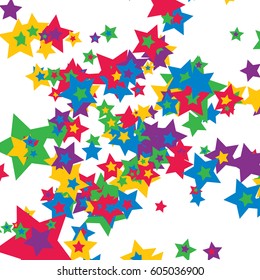 Abstract Background Confetti with Multicolor Stars of Different Size and Color. Trendy Pattern Confetti Falling Stars for Print, Paper, Textile, Wallpaper.