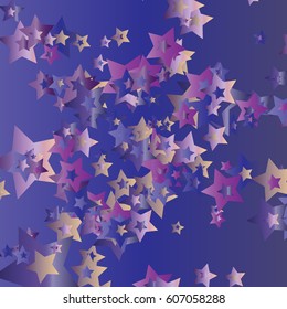 Abstract Background Confetti with Violet and Blue Stars of Different Size and Color. Trendy Pattern Confetti Falling Stars for Print, Paper, Textile, Wallpaper.