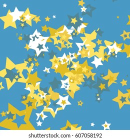 Abstract Background Confetti with Yellow and Blue Stars of Different Size and Color. Trendy Pattern Confetti Falling Stars for Print, Paper, Textile, Wallpaper.