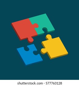 Abstract background with connected color puzzles, integrated elements. 3d infographic concept with mosaic pieces in perspective. Vector interactive illustration.