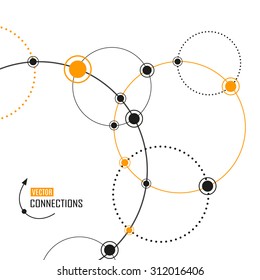 Abstract background with connected dots and circles.  Digital data visualization. Social network graphic concept. Geometric technology vector illustration
