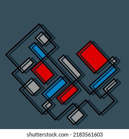 Fondo abstracto con línea conectada y patrón cuadrado