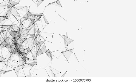 Abstract background with connecting dots and lines. Network connection structure. Plexus effect. 3d rendering.