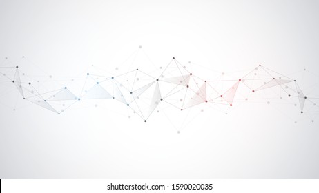 Abstract background with connecting dots and lines. Global network connection, digital technology and communication concept