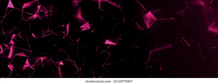 Abstract background with connecting dots and lines. Futuristic background made of triangles. Network connection structure. Plexus effect. Widescreen technology or science banner. 3d Vector 