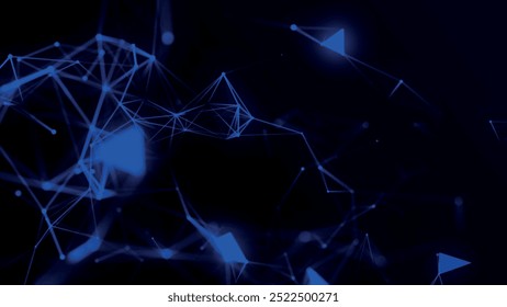 Fundo abstrato com pontos e linhas de conexão. Estrutura de conexão de rede. Tecnologia de dados e ilustração científica. Efeito plexo. Ilustração de vetor 3D