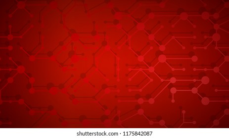 Abstract background of connecting lines and dots with shadows in red colors