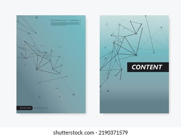 Resumen del fondo con líneas de conexión y puntos. Plantillas de portada del vector A4. Diseño de datos de tecnología de presentación para folletos, diseño de volante, folleto