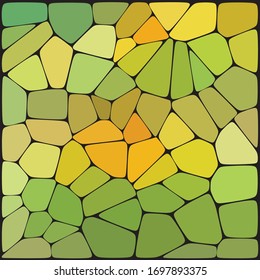 Fondo abstracto formado por líneas negras con bordes redondeados de diferentes tamaños y formas geométricas verdes y amarillas. Ilustración vectorial.