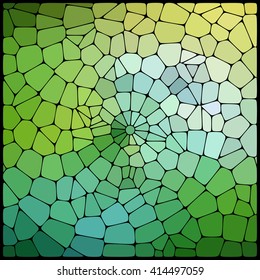 Abstract background consisting of black lines with rounded edges of different sizes and green geometrical shapes. Vector illustration.